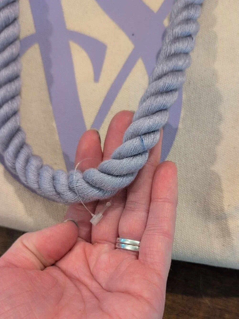 Victoria's Secret Cream Canvas Tote with Lavender Logo and Rope Handles